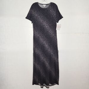 Lularoe Maria Maxi Dress Womens XL Animal Print Short Sleeve Black Gray NWT